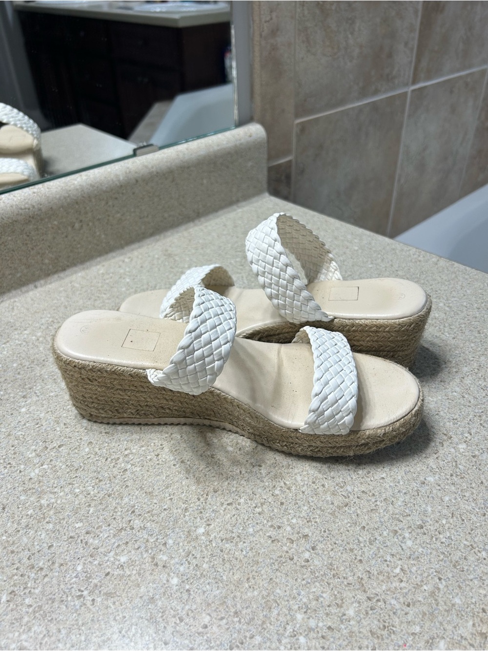 White Braided Espadrille Wedge Sandals - Women